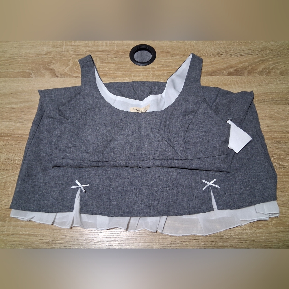 Chic Gray Mini Dress with White Trim and Bows
